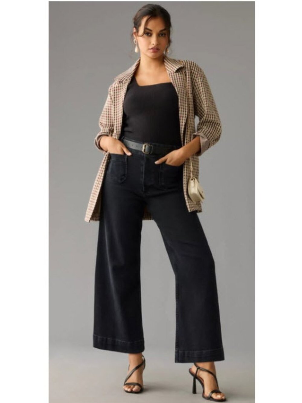 Anthro Maeve Colette High-Rise Wide-Leg Crop Jeans Black Size 30 Patch Pocket